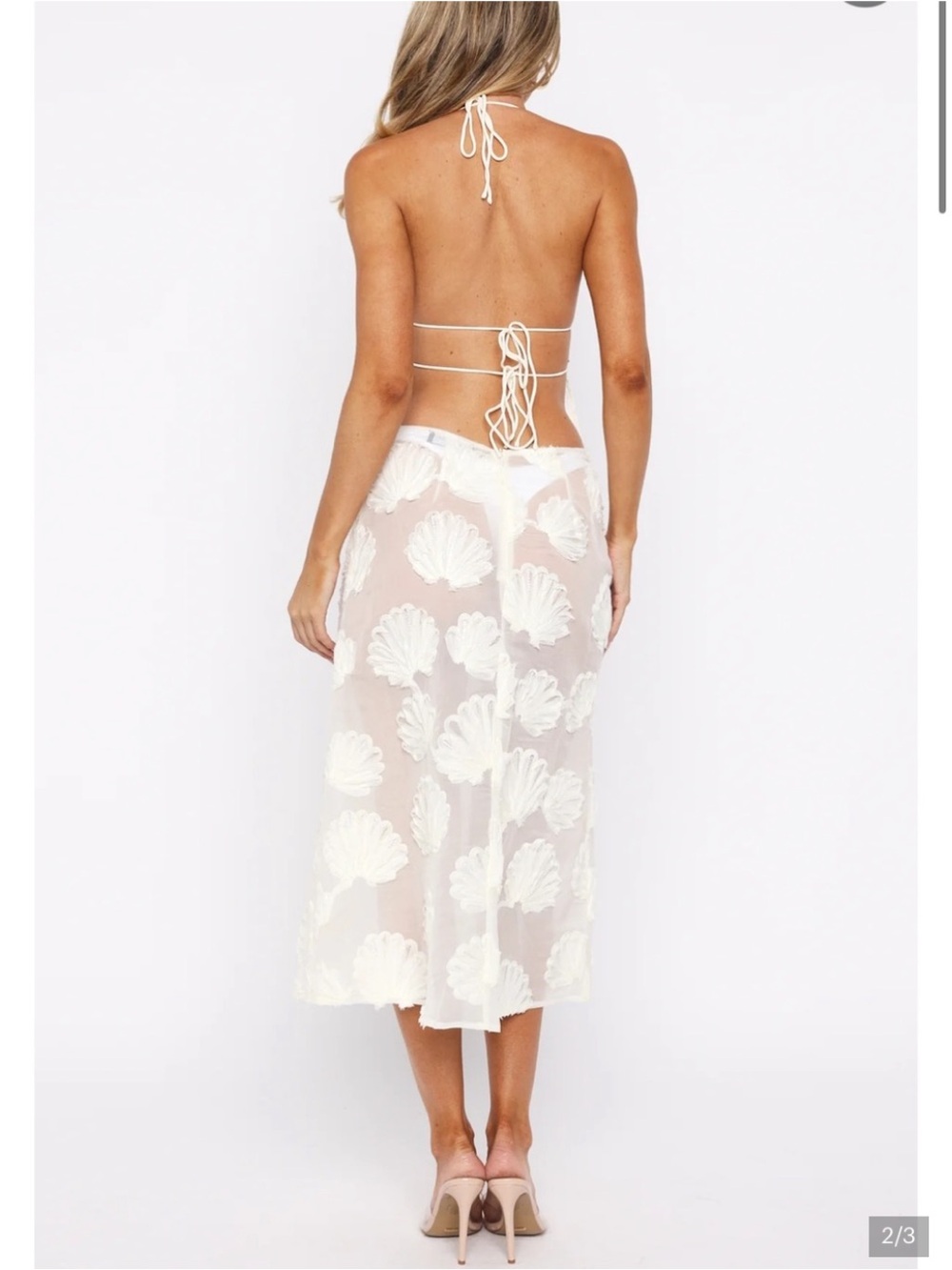 White Fox Sheer Midi Shell Skirt Sheer Cream White Medium - Picture 4 of 10